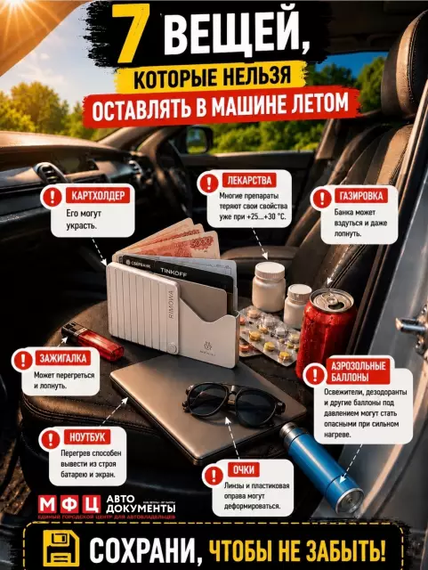 7 вещей которые нельзя оставлять в машине летом!
