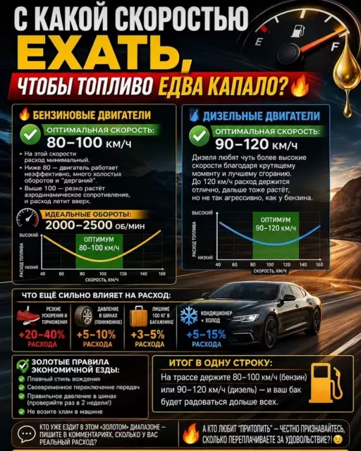 С какой скоростью нужно ехать, чтобы топливо едва капало?
